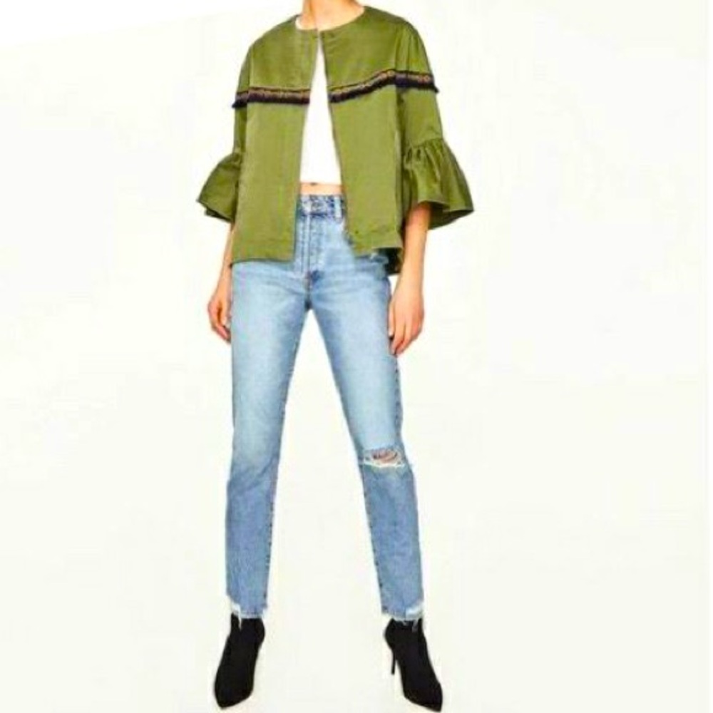 Zara Aztec Boho Embroidered Fringe Bell Sleeve Jacket